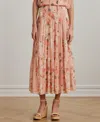 Ralph Lauren Plus Size Floral Crinkle Georgette Tiered Skirt In Pink Multi