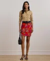 Ralph Lauren Floral Linen-cotton Pencil Miniskirt In Brown