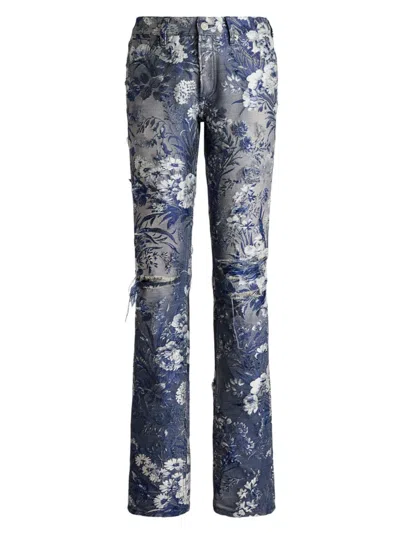 Ralph Lauren 160 Slim Floral Distress Skinny-leg Jeans In Lux Navy/cream Multi