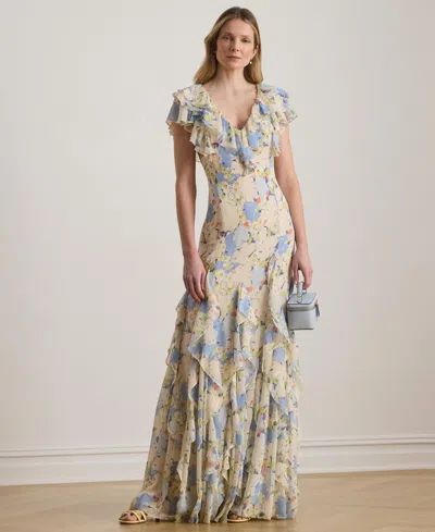 Ralph Lauren Women's Floral Print V-neck Maxi Dress In Yellow