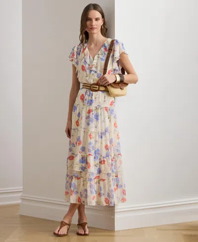 Ralph Lauren Women's Floral Print V-neck Tiered Maxi Dress In Multi