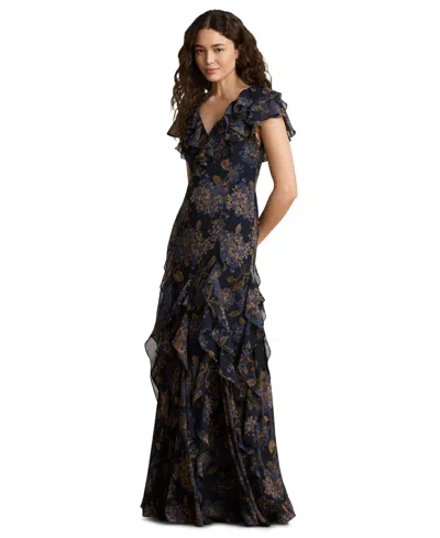 Ralph Lauren Women's Floral Ruffle-trim Georgette Gown In Multi