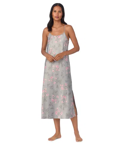 Ralph Lauren Women's Floral Satin Nightgown In Grey Print