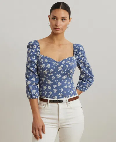 Ralph Lauren Women's Floral Slub Jersey Puff-sleeve Top