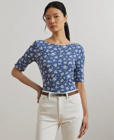 Ralph Lauren Women's Floral Stretch Cotton Boatneck Tee