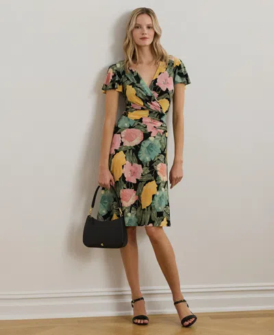 Ralph Lauren Women's Floral Stretch Jersey Surplice Dress In Black,pink,green