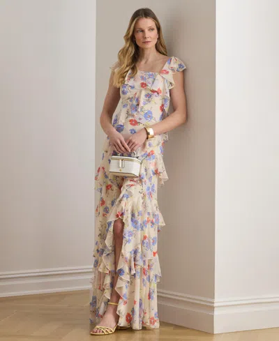 Ralph Lauren Women's Flutter-sleeve Asymmetric Neck Maxi Dress In Multi