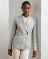 Ralph Lauren Foiled Linen-cotton Blazer In Light Blue,silver Foil