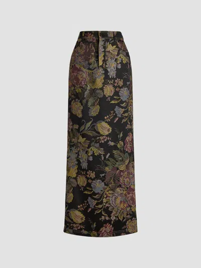 Ralph Lauren Fontaine Floral-print Silk-blend Jacquard Maxi Skirt In Multi