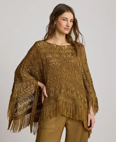 Ralph Lauren Women's Fringe-trim Oversized Boat Neck Poncho In Multi