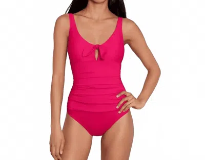 Ralph Lauren Women's Front-tie Underwire Tummy-control Swimsuit In Orchid In Pink