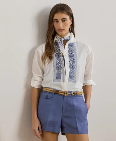 Ralph Lauren Women's Geo-embroidered Cotton Broadcloth Shirt