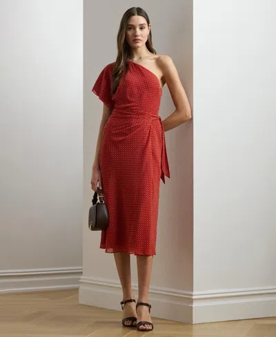 Ralph Lauren Women's Geo-print Georgette One-shoulder Dress In Red
