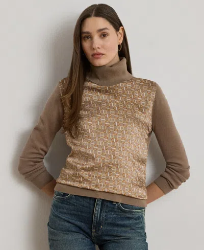 Ralph Lauren Women's Geo-print Wool-blend Turtleneck Sweater In Brown