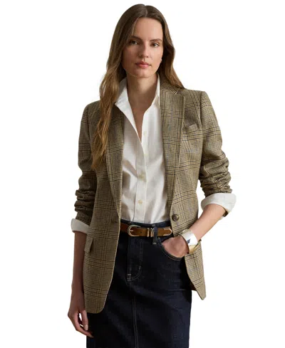 Ralph Lauren Women's Glen Plaid Padded Blazer In Tan,black Multi
