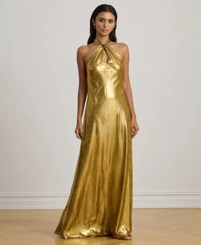 Ralph Lauren Women's Halter Neck Maxi Dress In Gold