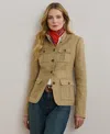 Ralph Lauren Womens Herringbone Linen Jacket 0 14p In Green