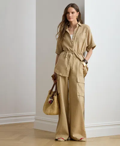 Ralph Lauren Womens High Rise Wide Leg Cargo Pants In Brown