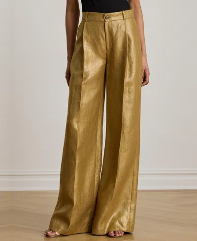 Ralph Lauren Foiled Linen Palazzo Pants In Gold