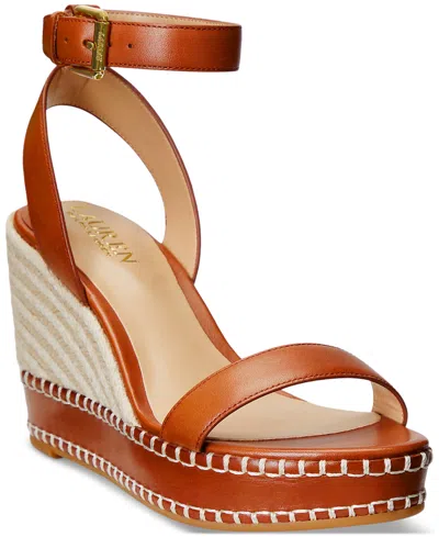 Ralph Lauren Women's Hilarie Ankle-strap Espadrille Platform Wedge Sandals