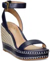 Ralph Lauren Hilarie Womens Leather Wedge Slingback Sandals In Blue