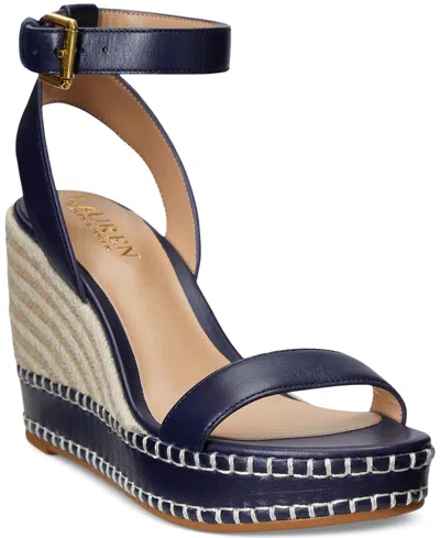 Ralph Lauren Women's Hilarie Ankle-strap Espadrille Platform Wedge Sandals In Blue