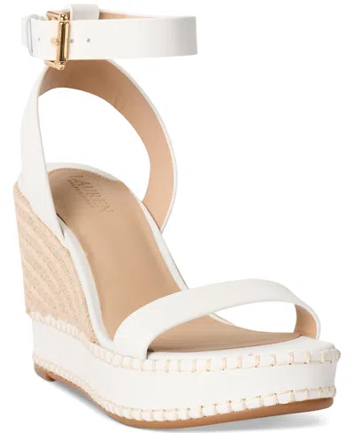 Ralph Lauren Women's Hilarie Ankle-strap Espadrille Platform Wedge Sandals In White
