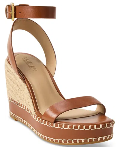Ralph Lauren Women's Hilarie Ankle-strap Espadrille Platform Wedge Sandals In Lauren Tan