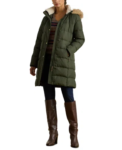 Ralph Lauren Womens Faux Fur Hooded Puffer Coat P Xs Xxl In Green