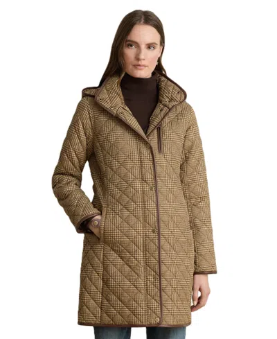 Ralph Lauren Women's Hooded Quilted Coat In Camel Cognac Check
