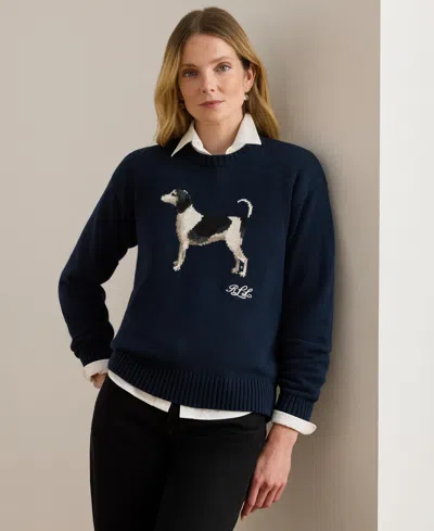 Ralph Lauren Women's Intarsia-knit Dog Knit Sweater In Blue