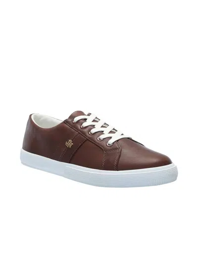 Ralph Lauren Janson Ii Metal-logo Sneakers In Brown