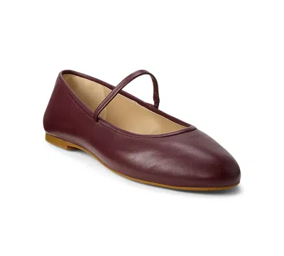 Ralph Lauren Jayna Nappa Leather Mary Jane Flats In Brown