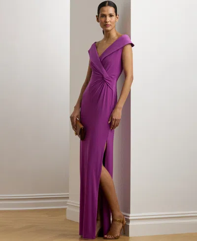 Ralph Lauren Women's Jersey Off-the-shoulder Side-slit Column Gown In Purple