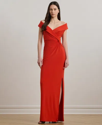 Ralph Lauren Women's Jersey Off-the-shoulder Side-slit Column Gown In Red