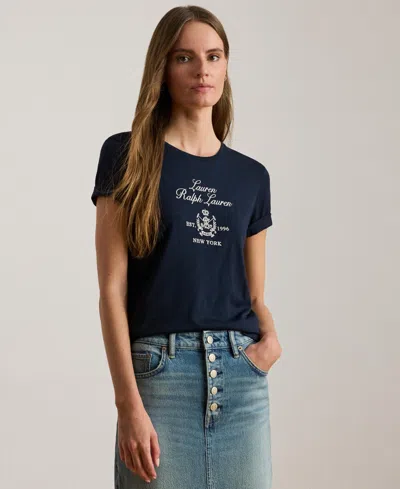 Ralph Lauren Women's Katlin Embroidered Crest Short Sleeve T-shirt In Blue