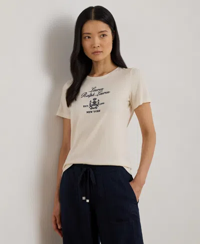 Ralph Lauren Women's Katlin Embroidered Crest Short Sleeve T-shirt In Neutral