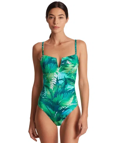 Ralph Lauren Women's Lauren  One-piece Cartago Palms Stretch Swimsuit Red1078 In Green