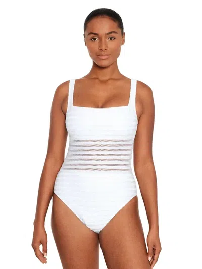 Ralph Lauren Women's Lauren  Ottoman One Piece White Mesh Swimsuits Red1066