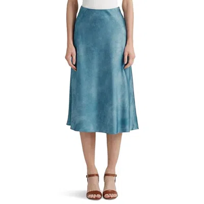 Ralph Lauren Women's Lauren  Skirt Blue Tie-dye Print Satin A-line Preppy Jzz35