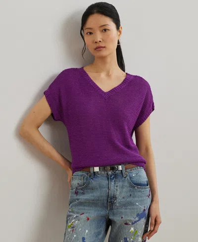 Ralph Lauren Women's Linen-blend Short-sleeve V-neck Sweater