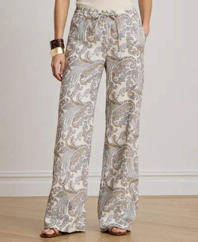 Ralph Lauren Women's Linen Mid-rise Wide-leg Pants In Multi