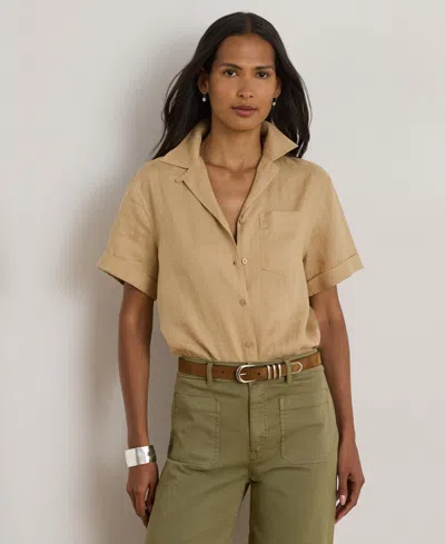 Ralph Lauren Women's Linen Short-sleeve Camp Shirt In Multi