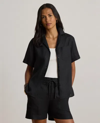 Ralph Lauren Women's Linen Short-sleeve Camp Shirt In Multi