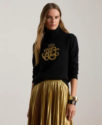 Ralph Lauren Women's Logo Detail Turtle Neck Sweater In Black