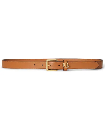 Ralph Lauren Logo-keeper Leather Skinny Belt In Classic Caramel In Brown