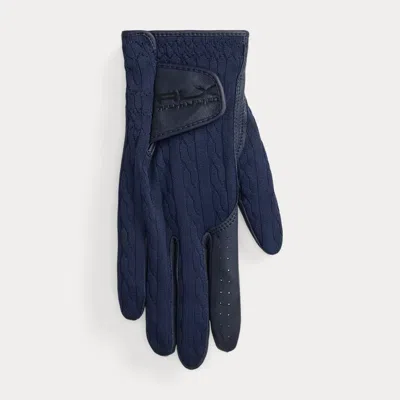 Ralph Lauren Women's Logo Leather-trim Cable Gloves In Refined Navy Right In Blue
