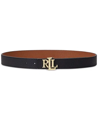Ralph Lauren Reversible Belt In Hammered Cowhide In Black