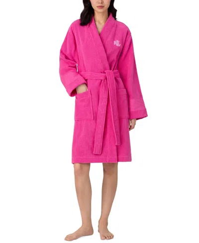 Ralph Lauren Women's Long Sleeve Greenwich Short Robe In Hot Pink
