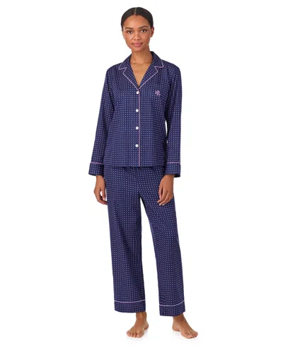 Ralph Lauren Women's Long-sleeve Top And Pajama Pants, 2-piece Set In Blue